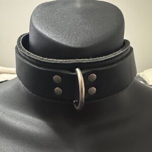 Black Leather Choker with Silver Ring